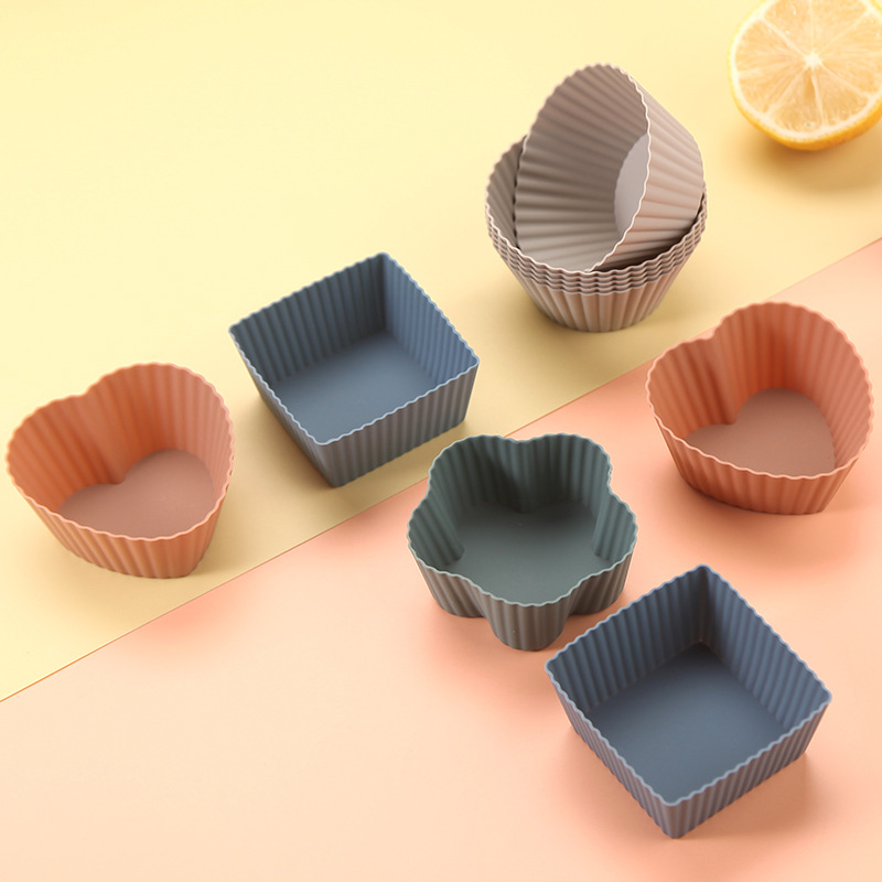 24 Pack Reusable Silicone Cupcake Moulds, Round Square and Heart Baking Cups for Muffins, Cakes and Desserts, Assorted Colours — image 3