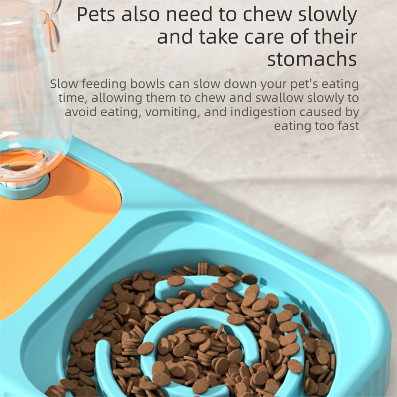 2 pcs Grey and White Cat Feeding Station with Water Dispenser & Slow Feeder Bowl Plus Cat Scratching Mat Set Gery 40x60cm Pet Dining and Furniture Protection — image 5