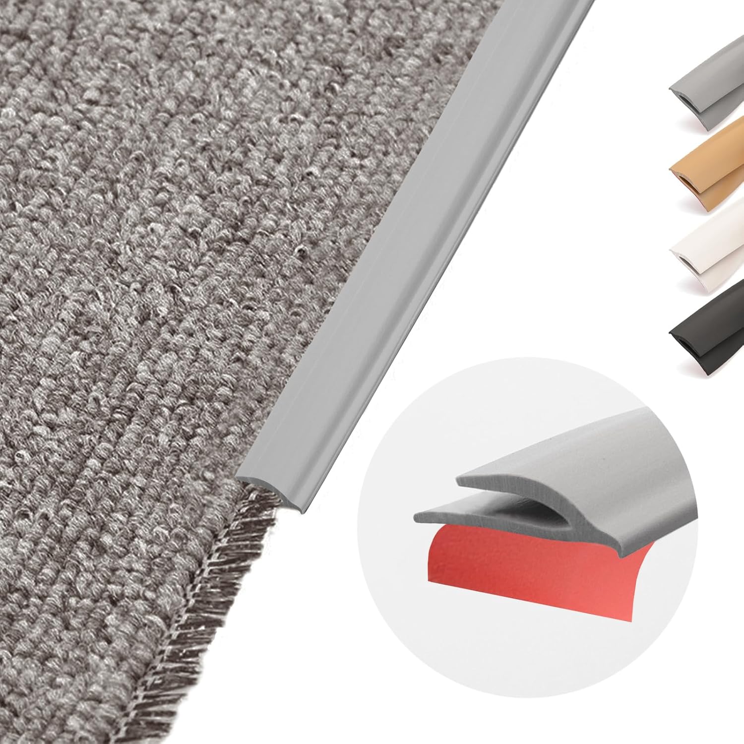 Flexible PVC Carpet Edge Trim Strip, Self Adhesive, Cuttable Carpet & Floor Transition Strip from Carpet to Tile, Waterproof Edging for Rugs & Mats, High