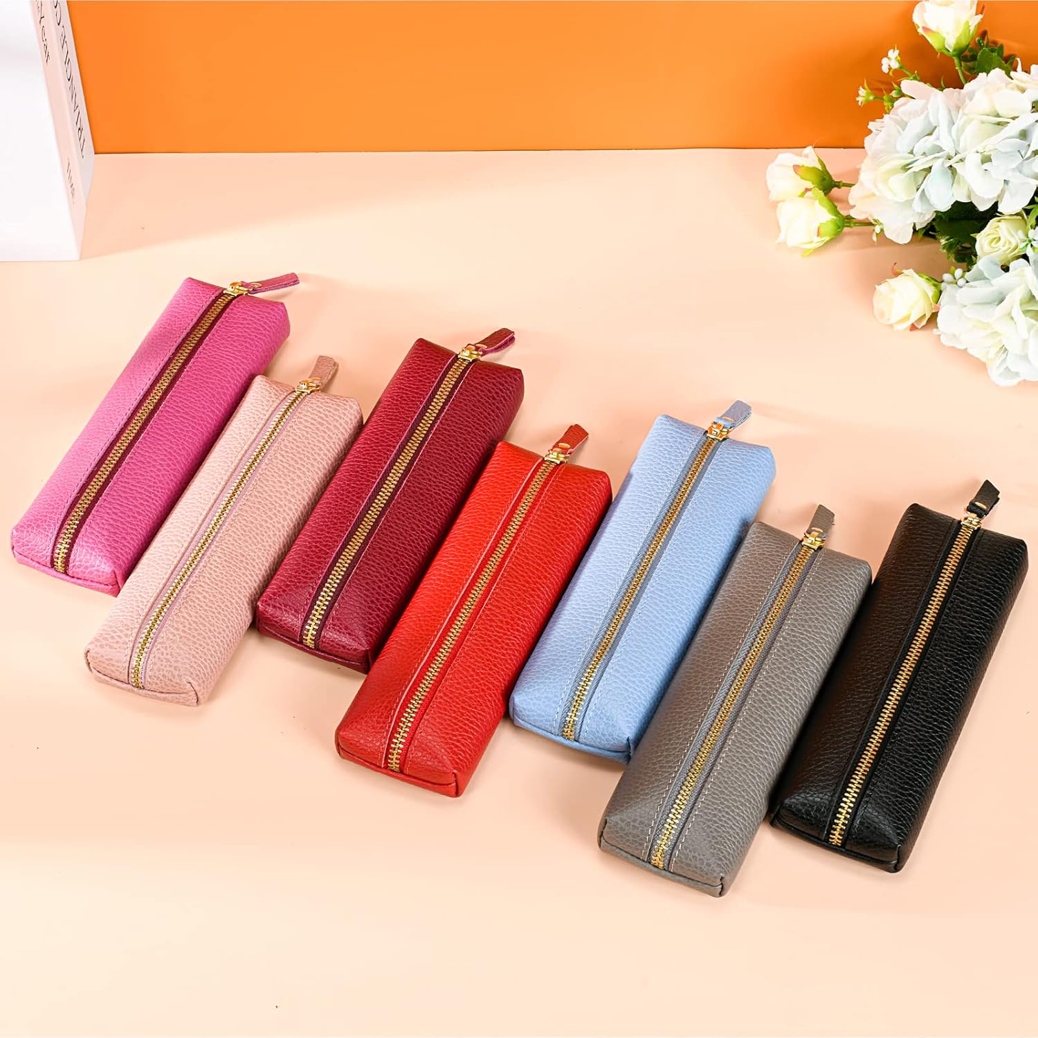 Genuine leather pen case, Cowhide pencil puch with zipper, Soft pen bag for adults — image 6
