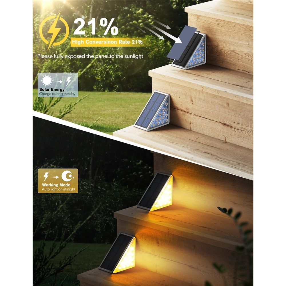 3 pack LED Solar Step Lights Waterproof Outdoor Stair Lights, Warm White Solar Deck Light Solar Decoration Lights for Yard, Patio, Garden, Walkways, Front — image 3