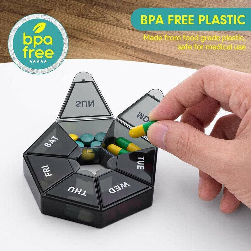 Weekly Pill Organiser 7 Day Medicine Box Tablet Case Dispenser 2 Pack - Army Green — image 6