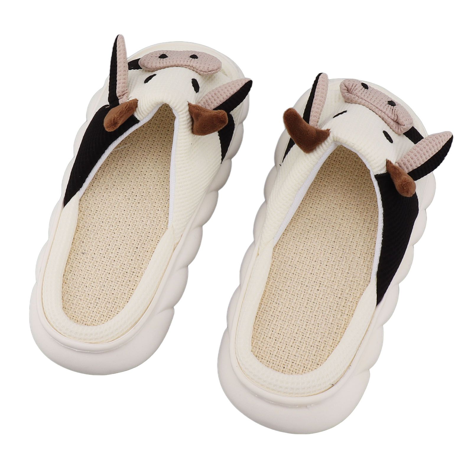 Linen Slippers Wear Resistant Comfortable Open Toe Indoor Slippers Sandals for 4 Season Cow Cartoon Pattern 42 43 Size โ image 6
