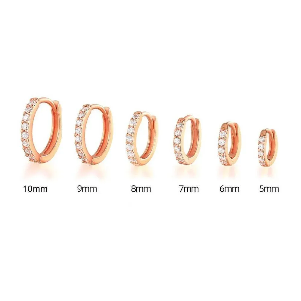 7sizes Hoop Earring Silver Zirconia Ear Huggie Hoop Cartilage Piercing Jewellery - Champagne-6mm โ image 6