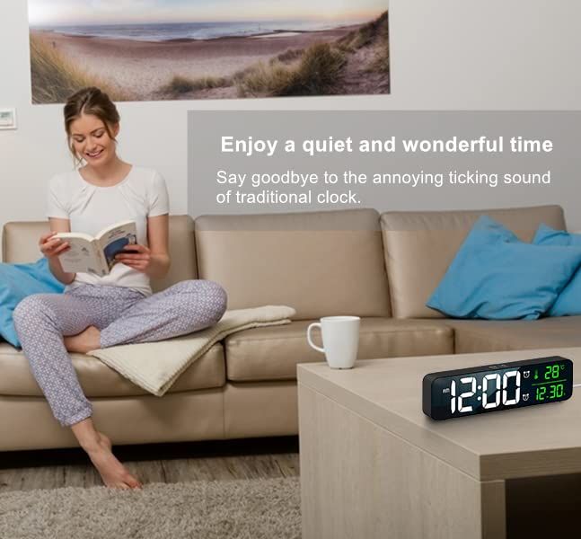 Digital Large Display Alarm Clock for Living Room Office Bedroom Decor LED Electronic Date Temp Display Wall Electric Clocks Black — image 5