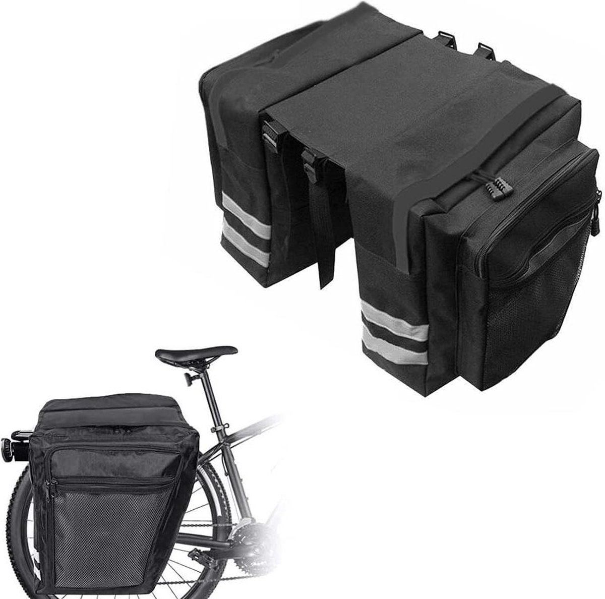 Waterproof Bicycle Rear Pannier Bag with Rain Cover, Large Capacity Carrier Bag for Commuting, Touring and Outdoor Cycling, Black โ image 2