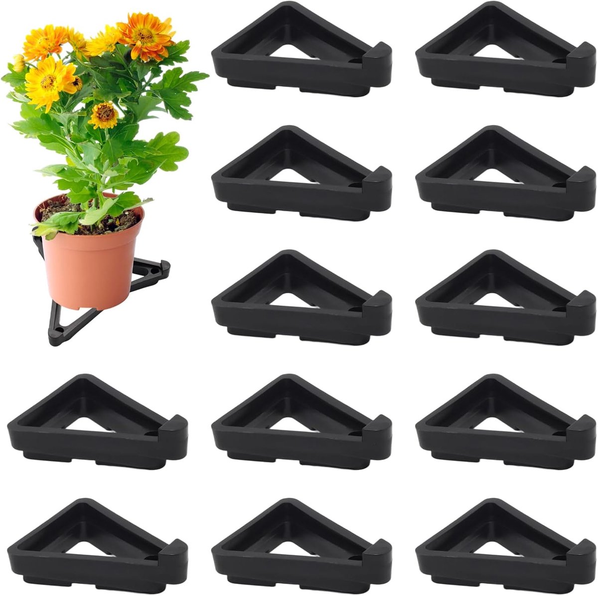 12 pieces - Flowerpot feet - Pot feet - Plant supports - Planter coasters - Flowerpot lifters - Triangular Planter Feet - Flowerpot risers - Non-slip