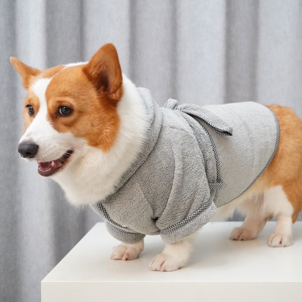 Dog Bathrobe, Microfiber Fast Drying Absorbent Hooded Bath Towel White for Puppy Small Medium Large Dog Cat (S, Gray) — image 3