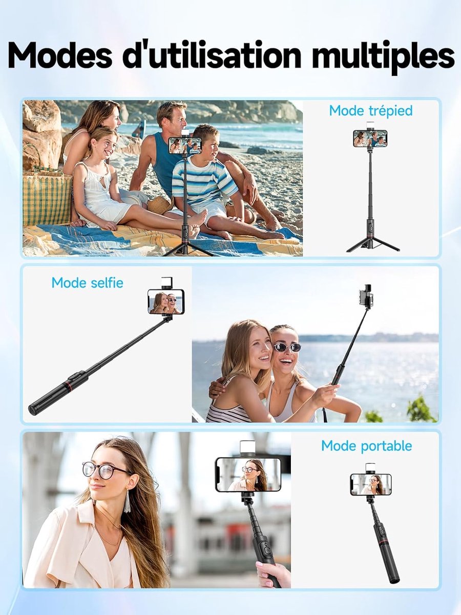 Selfie stick - Phone tripod - Tripod with auxiliary light - Mobile phone holder - With lighting function - Remote control - 75mm aluminum phone holder - Selfie — image 5