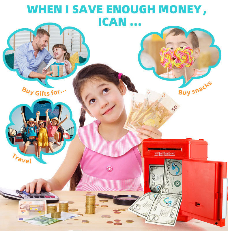 BLACK Children's Password Piggy Bank, Stores Coins & Paper Money, Auto Roll-Up, Sound & Light Interaction, Fosters Good Savings Habits. Battery Not Included โ image 6