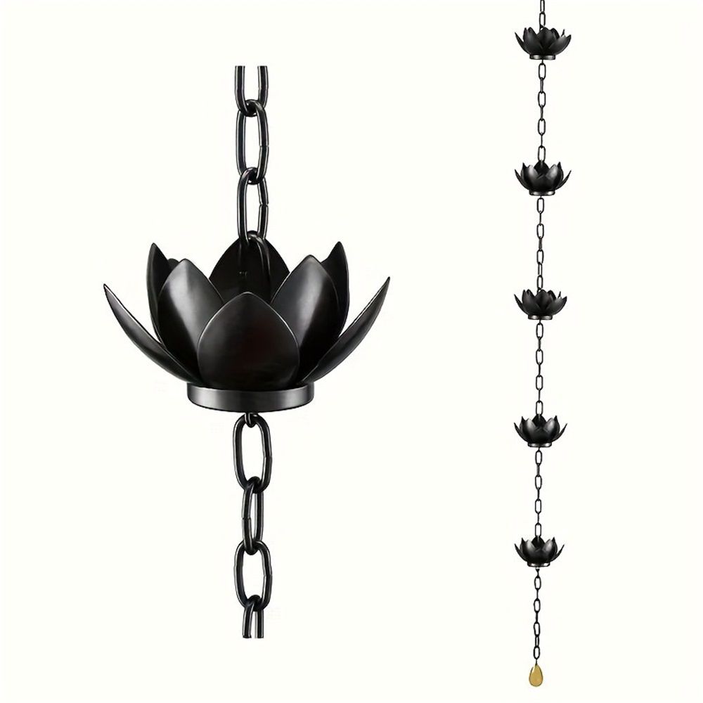 Oak Leaf Rain Chain with Adapter, 4ft Adjustable Lotus Rain Catcher Chain for Gutters Outside Downspout, for Divert Water and Home Display, Black Powder Coated