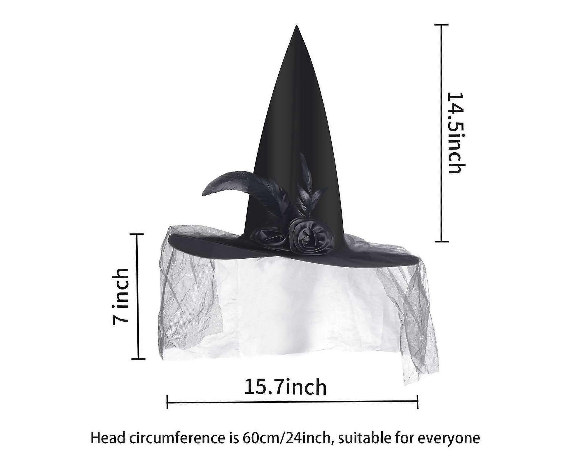 Halloween Witch Hat - Halloween Costume Witches Hats for Women attached with Roses & Feathers-Black — image 3