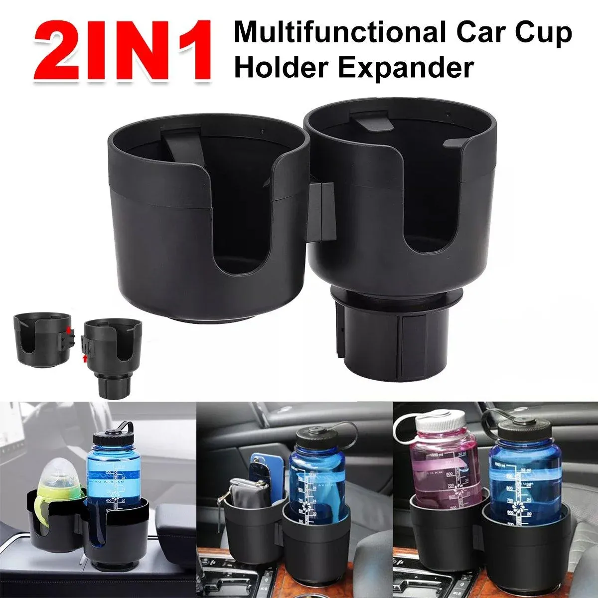 2pcs Car Cup Holder Organiser Dual 2-in-1 Adjustable Drink Holder for Vehicles
