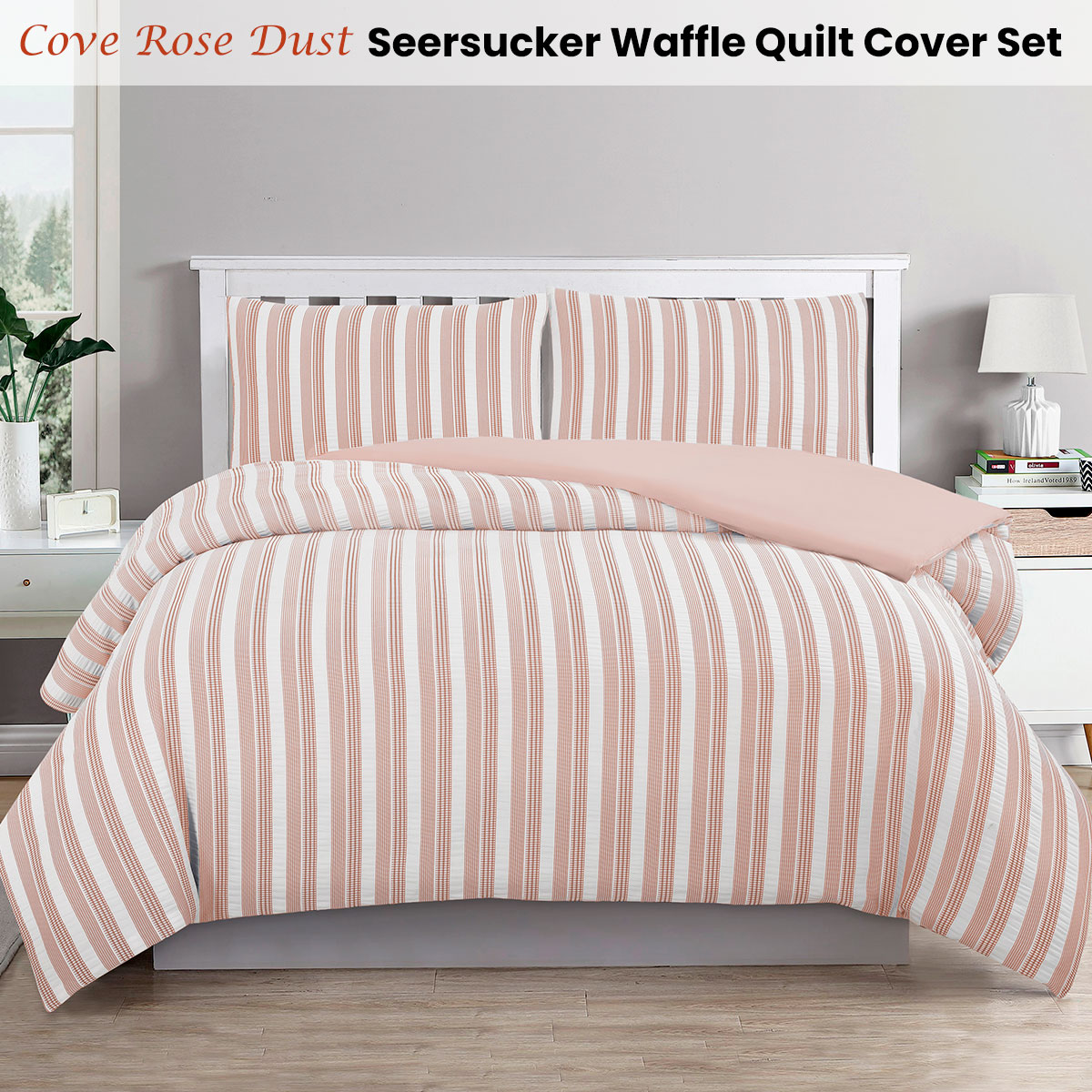 Ardor Cove Rose Dust (Similar to Peach color) Seersucker Waffle Quilt Cover Set Queen — image 2