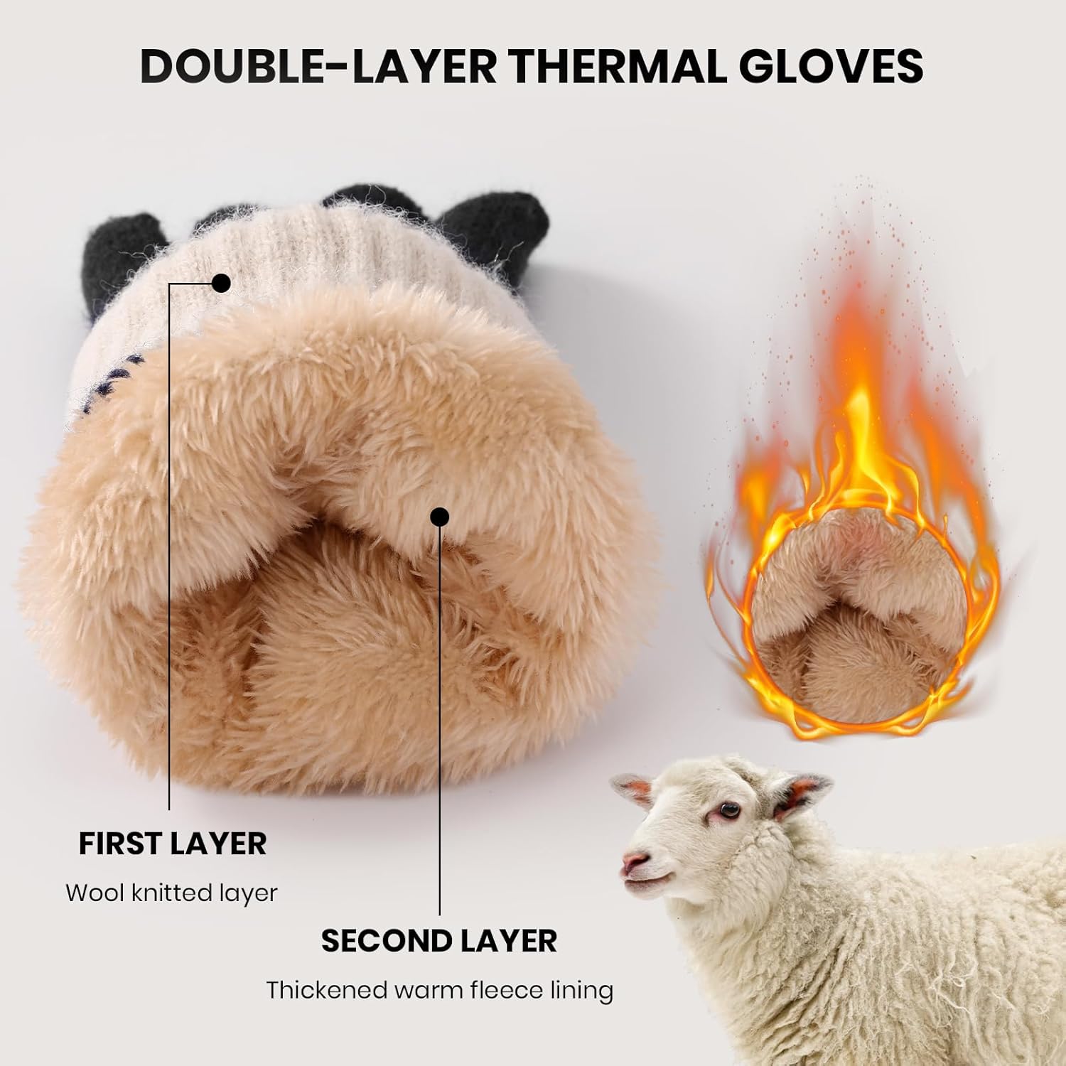 Winter Gloves for Women & Men Wool Winter Gloves Warm Thicken Fleece Touch Screen Glove for Cold Weather — image 5