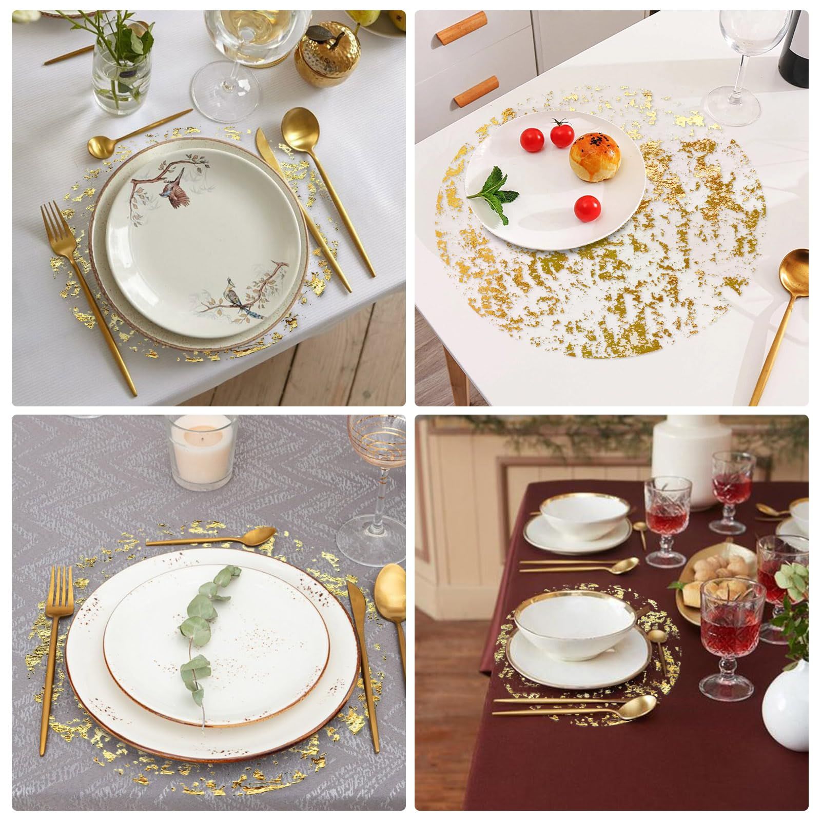 12 Pcs Gold Round Placemats Metallic Glitter Gold Foil Mesh Decorative Table Mates Gold for Wedding (13 Inch) โ image 2