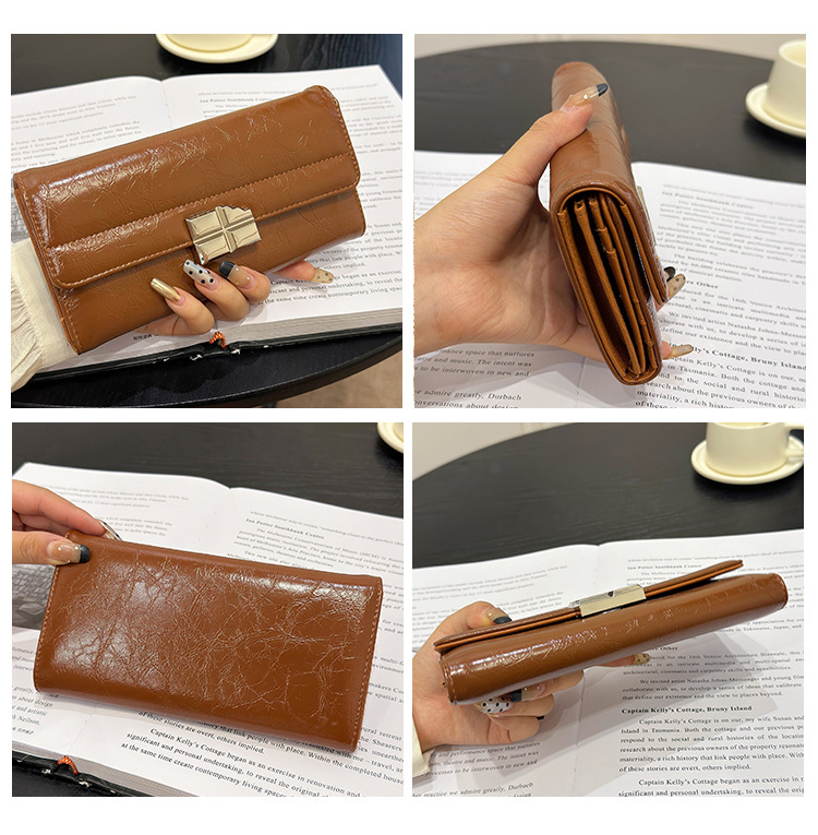 Beige Elegant Women's RFID Blocking Long Wallet - PU Leather Clutch Purse with Clasp โ image 5