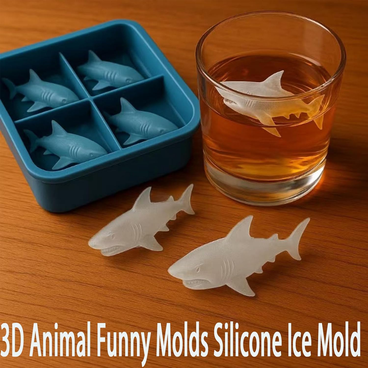 Shark Silicone Ice Molds - 3D Silicone Fun Shark Cube Maker - 4 Shark Fin Ice Cube Molds - Suitable for cold drinks, parties and home entertainment (3 pieces) — image 6