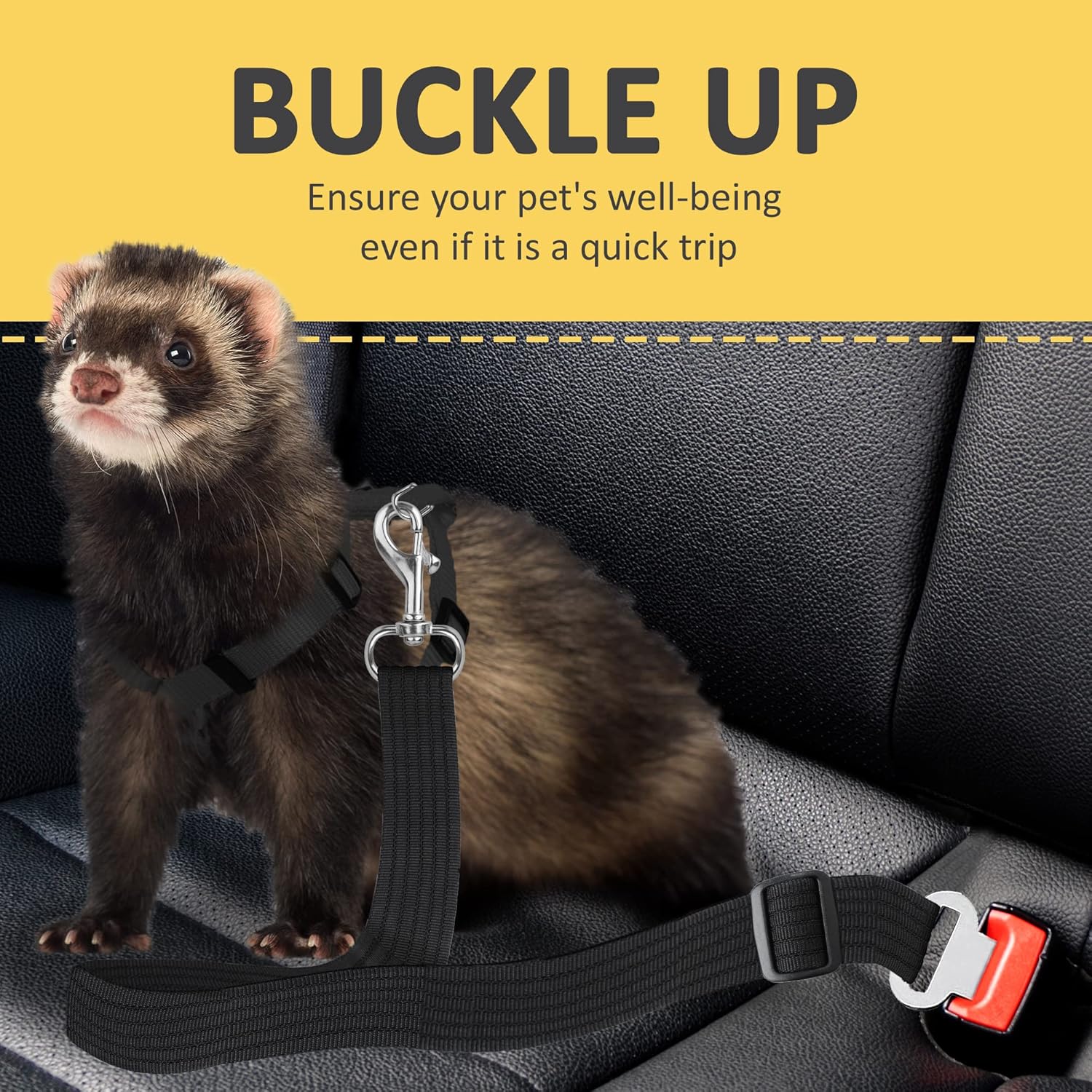 Dog Seat Belt for Car, Adjustable Nylon Pet Seatbelt, Supports All Cars, Dog Car Leash Seat Belt, Seatbelt for Dogs, Cats & Ferrets Travel Harness β image 3