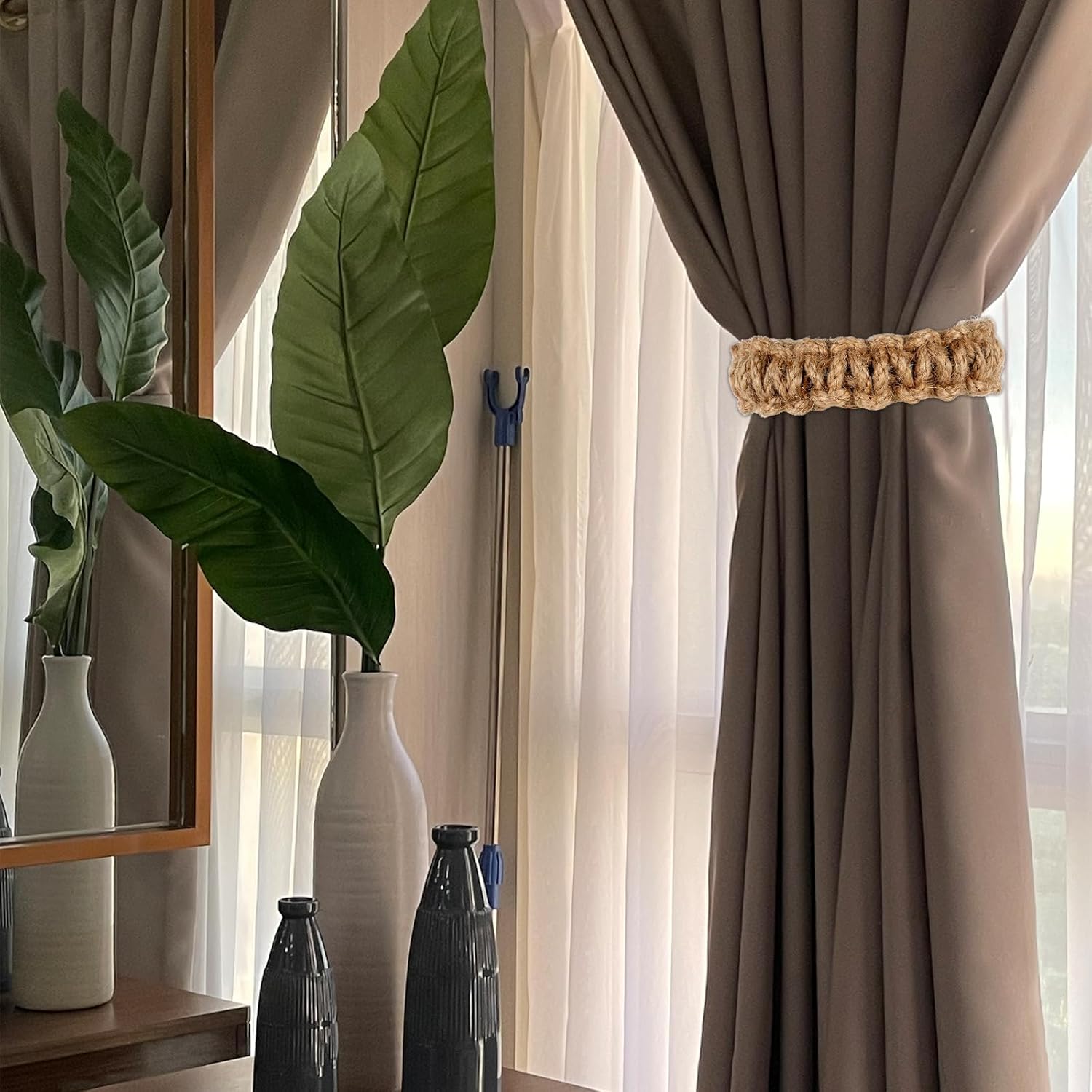4 Pack Braided Curtain Tiebacks Boho Elegant Rustic Curtain Holdbacks Tie Backs Holders Set Simple Light Weight Drapes Decorative Accessories Handmade for Home — image 5