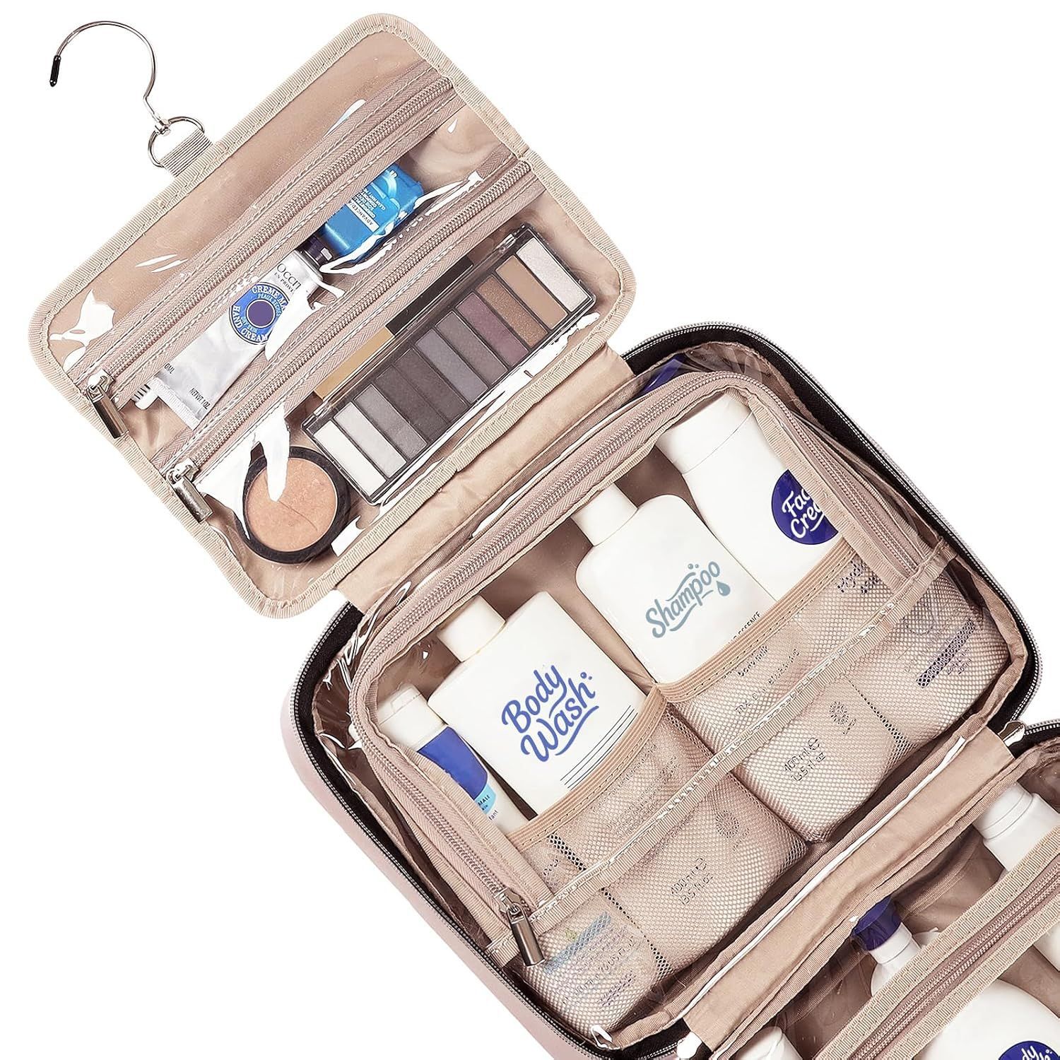 Black Large Capacity Hanging Toiletry Bag for Women(30.5 x 22.5 x 12 cm) - Checked Pattern Waterproof Cosmetic Organizer, Dry/Wet Separation & โ image 4