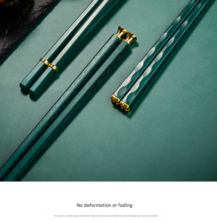 Two-piece Set Premium Alloy Chopsticks Set of 5 Pairs - 24.3cm Emerald Green and Gold Luxury Reusable Utensils for Modern Australian Dining โ image 2
