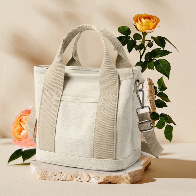Multi-Compartment Canvas Tote Bag, 3-Way Handheld, Crossbody, and Shoulder Bag with Adjustable Strap for Daily Work and Shopping - Khaki — image 2