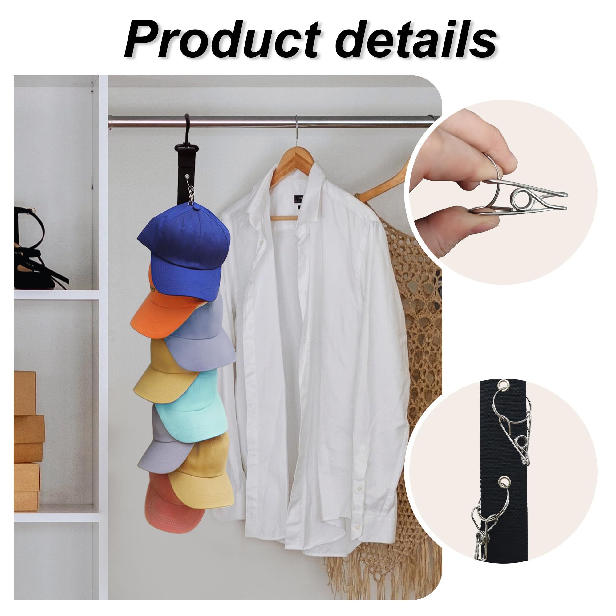 Hat Organizer Holder Closet Organizer Baseball Cap Holder 2 Pack Hat Rack for Baseball Caps Hanging Cap Organizer Over, Black — image 3