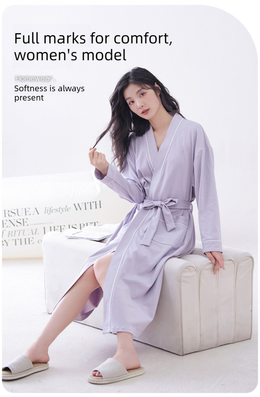 Green M size Women's Cotton Robe — Autumn/Winter Bathrobe & Morning Gown | Long Sleeve, Mid-Length, Plus Size | Loose, Comfortable, and Machine Washable — image 4