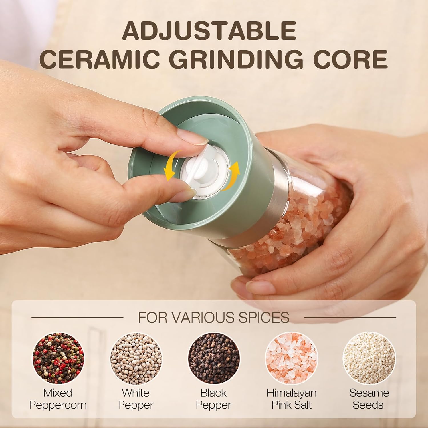 Grinder - Salt and pepper mill - Adjustable grind size - Wooden lid - Stainless steel - Coarse salt and pepper mill - Kitchen - Gift - Handheld spice mill — image 4