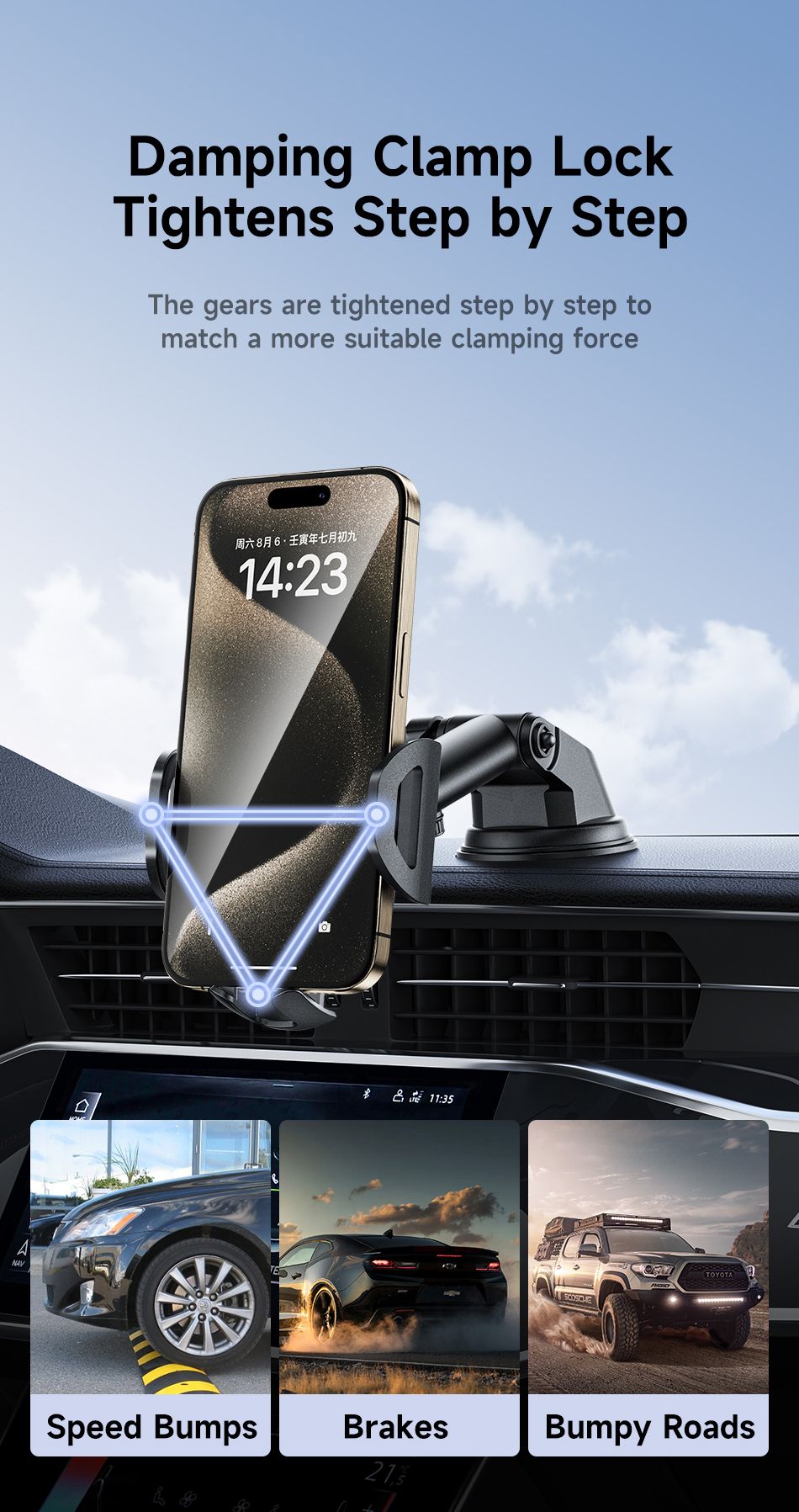X72 360° Rotation Car Phone Holder, Auto Lock Air Vent Mount for All Mobile Phones,black — image 5