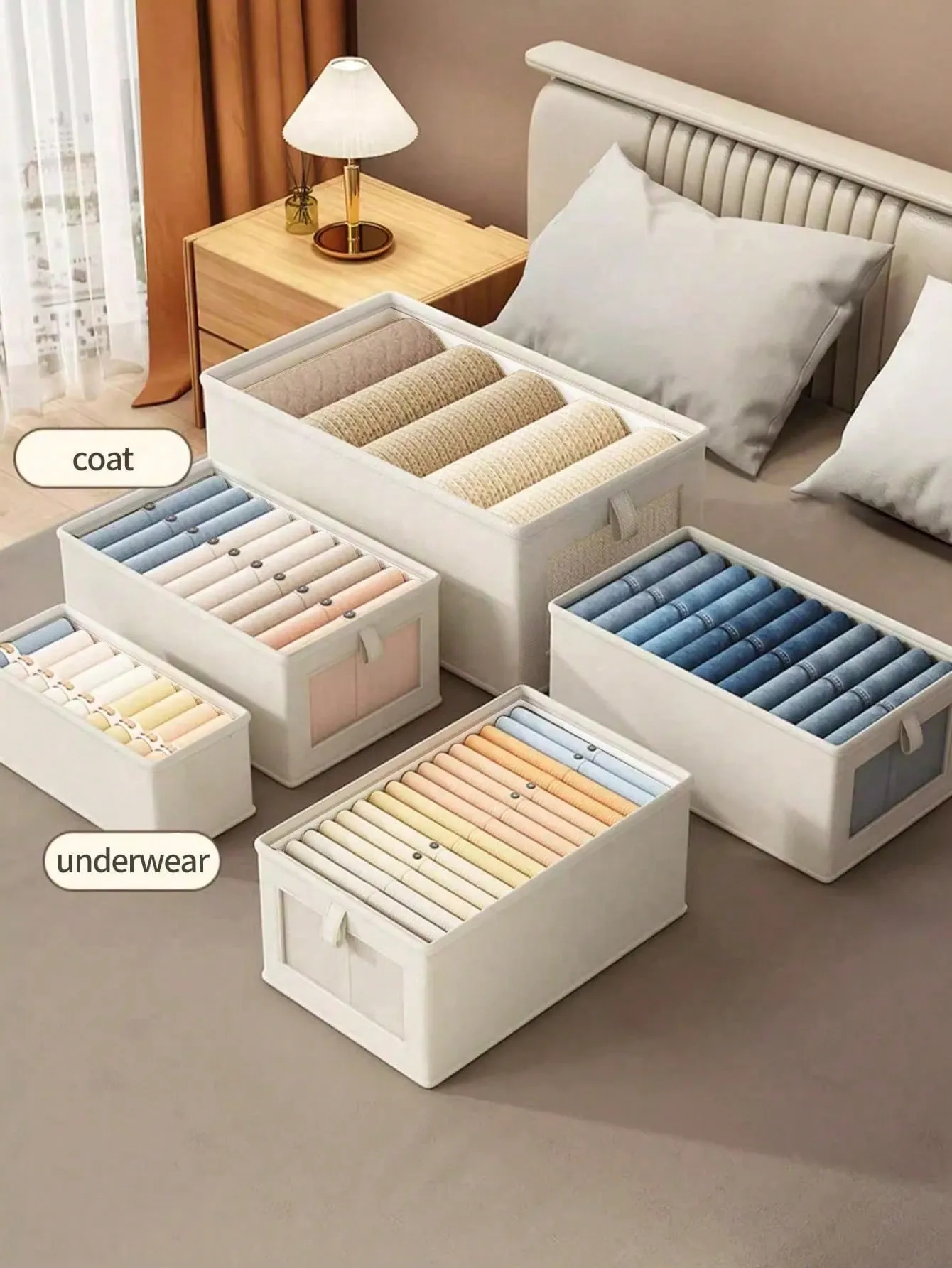 362520cm 2PCS Uncovered With Lid Fabric Clothes Storage Box Foldable Wardrobe Visible Window Garment Storage Case Drawer Style Jeans Organizer — image 3