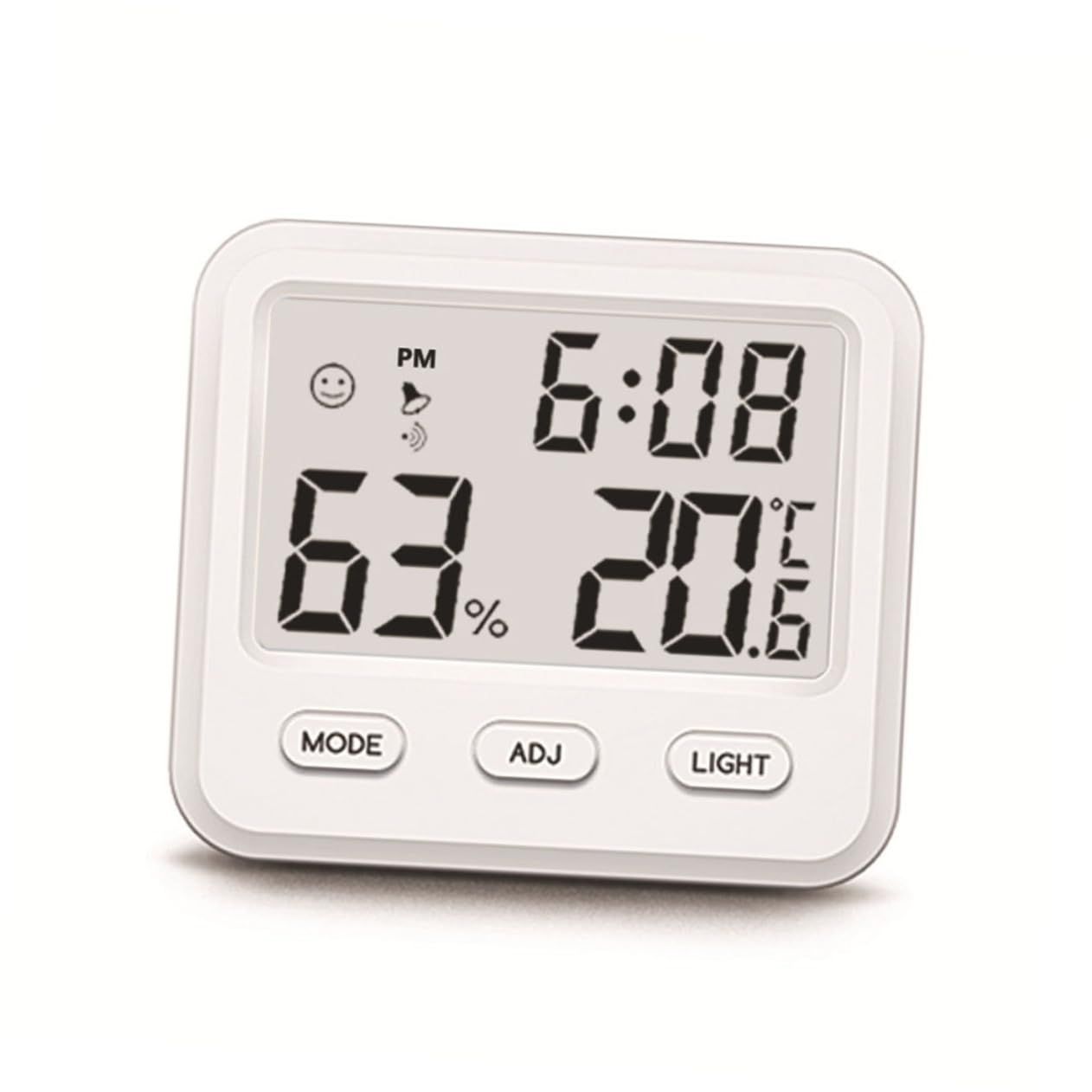 Digital Hygrometer Indoor Thermometer, Temperature Humidity Gauge with Desk Clocks for Bedroom Office,Backlit Accurate(White)