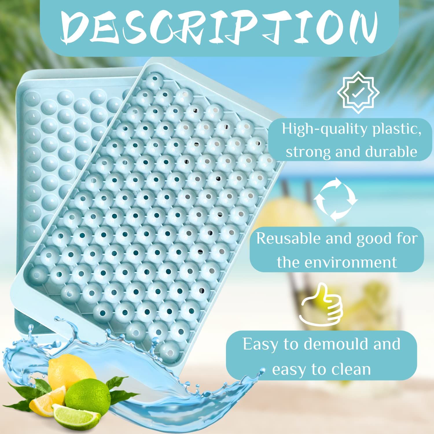 Round Ice Cube Tray with Lid-1 Pcs 104-Holes Mini Round Ice Ball Mold,Plastic Ice Cube Tray Shapes of Round,Easy Release Mini Ice β image 2