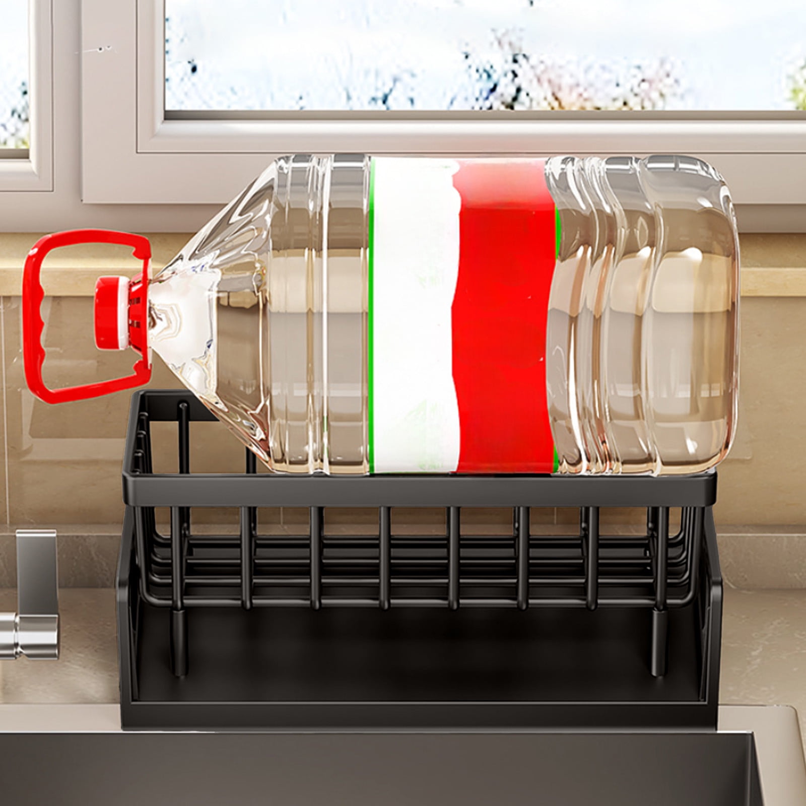 Sponge Holder for Kitchen Sink, Auto Draining Kitchen Sink Caddy, Rustproof Steel Dish Sponge Organizer with Removable Dishcloth Rack, Soap Dispenser Brush — image 5