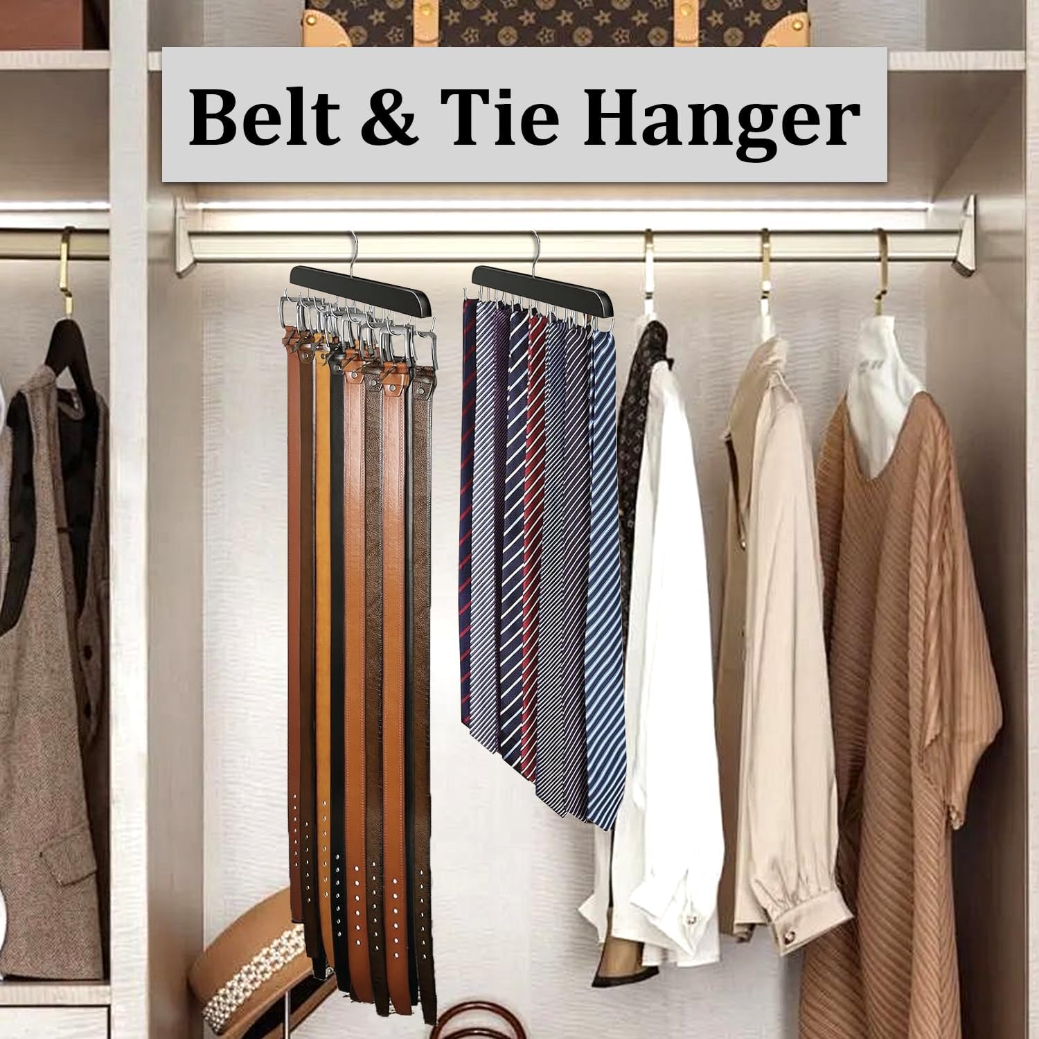 Belt Hanger Belt Organizer Tie Rack Tank Top Bra Hanger Tie Hanger Bra Organizer for Closet with 14 Hooks,Upgraded 360°Rotating,Space Saver for Underwear & Tie — image 6