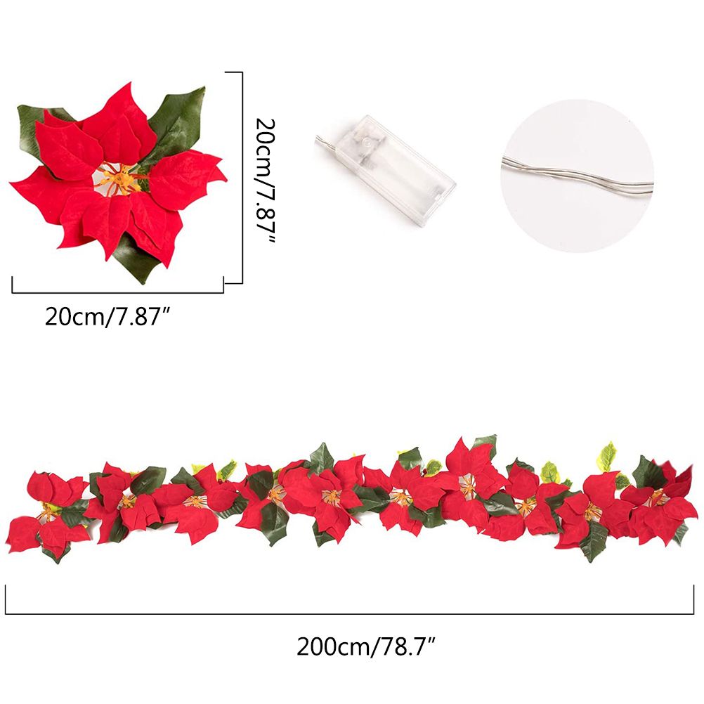 Christmas Poinsettia Garland String Lights 10 LED Artificial Flower Christmas String Lights Christmas Tree Ornaments Indoor Outdoor Party Decor — image 2