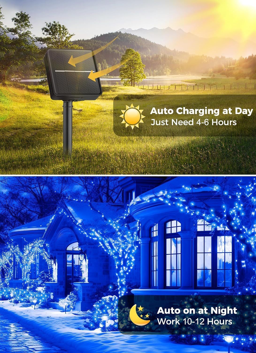 Solar String Lights Outdoor Waterproof, LED Outdoor Light | Solar Fairy Lights with 8 Lighting Modes, IP65 Waterproof Solar Christmas Halloween — image 6