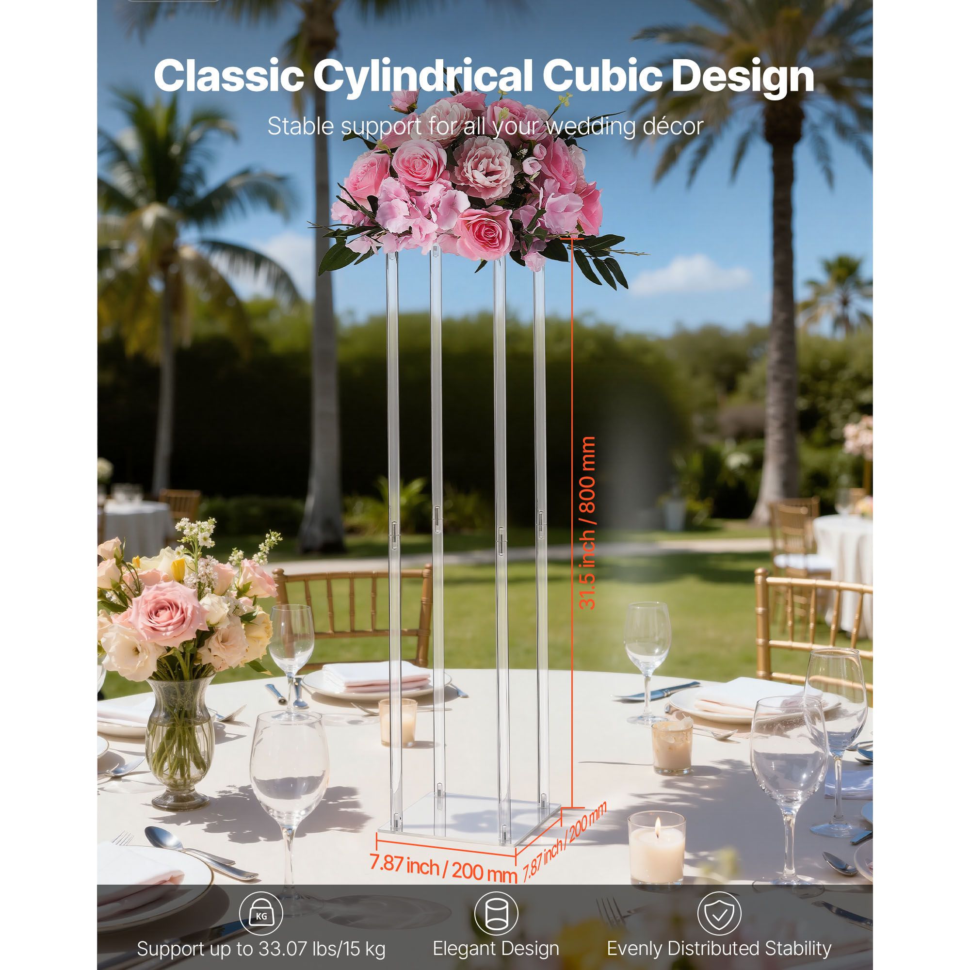 Wedding Flower Stand, 10PCS 80cm Column Flower Stand, Floral Stands with Acrylic Laminate, Cylindrical Cubic Floral Display Rack for Wedding, Party, Birthday — image 2