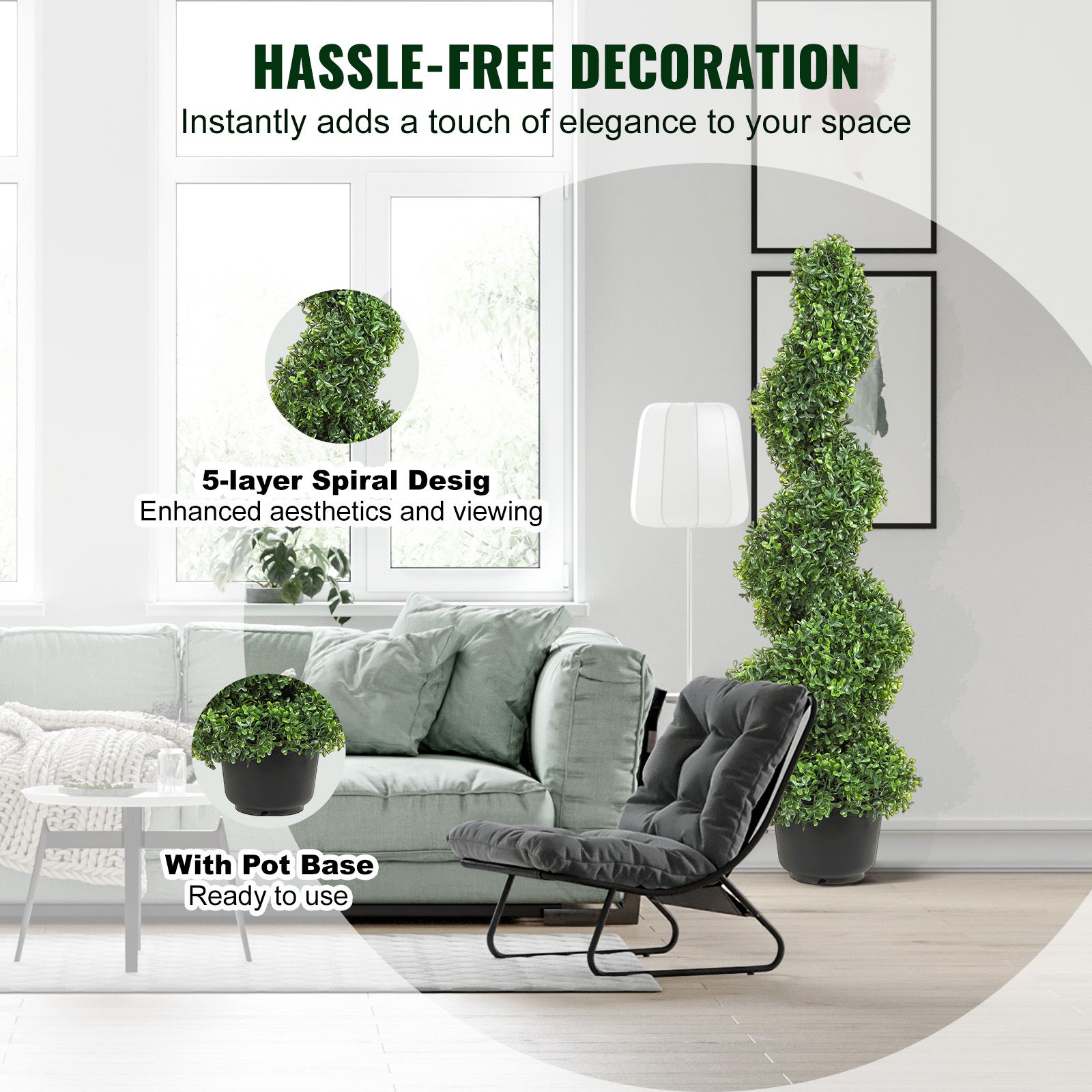 Artificial Topiaries Boxwood Trees, 7.6cm Tall (2 Pieces) Faux Topiary Plant Outdoor, All-year Green Feaux Plant w/ Replaceable Leaves for Decorative — image 5