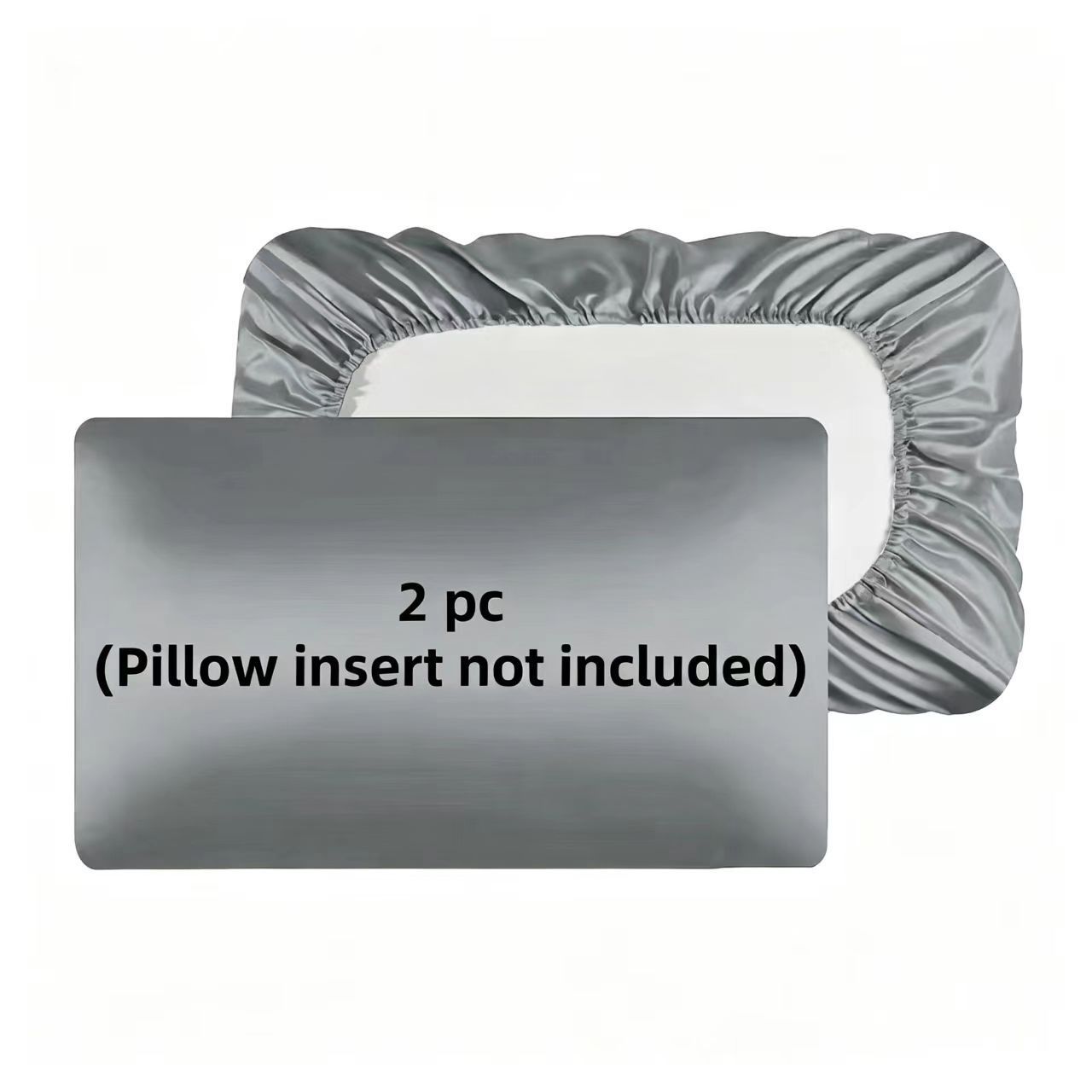 2 Pack Grey Satin Adjustable Pillowcases Set of Queen Size 20 × 30" - Soft Faux Silk Travel Covers for Hair & Skin, with Elastic Band Fit Various Pillows