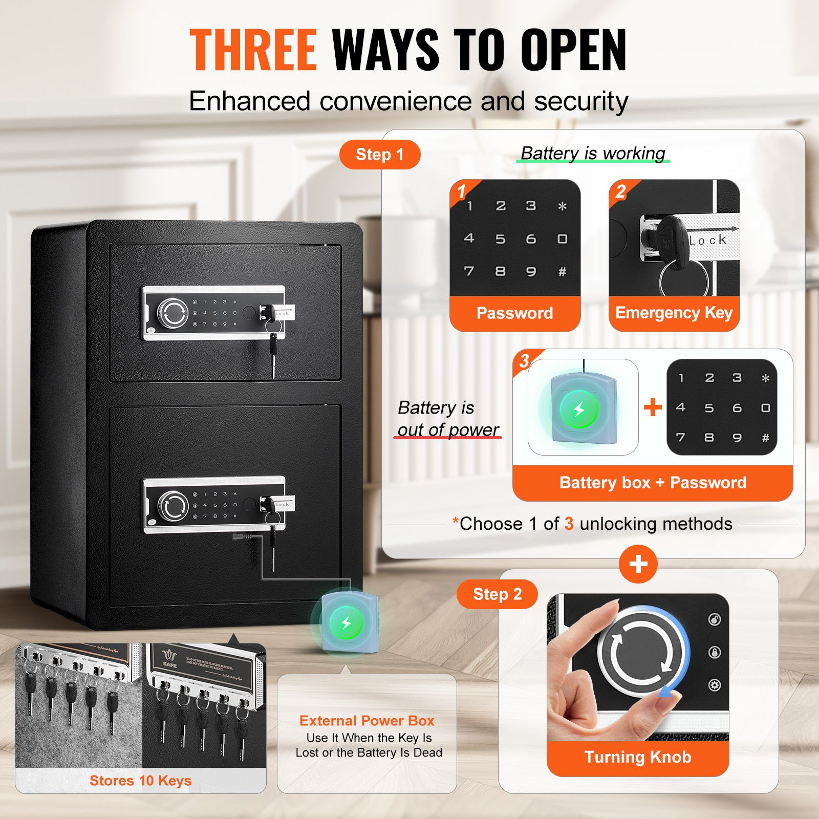 Double Door 3.5 cu.ft Safe Box with Key Lock Password Fireproof Bag Black โ image 3