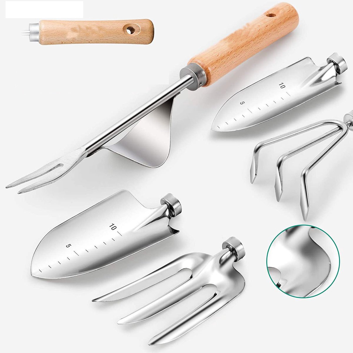 9-piece Garden Set – Stainless steel, wooden handles & watering can — image 3