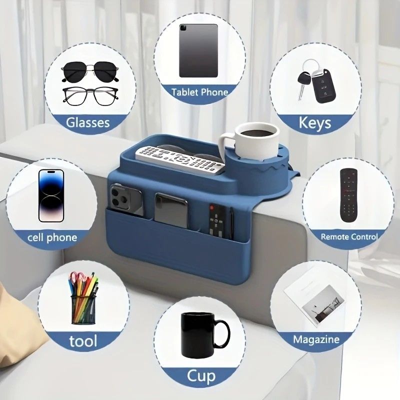 Sofa Cup Holder for Home & Dorm, Armrest Tray Multifunctional Creative Cup Rack, Perfect Thoughtful Holiday Gift for Family.BLUE โ image 4