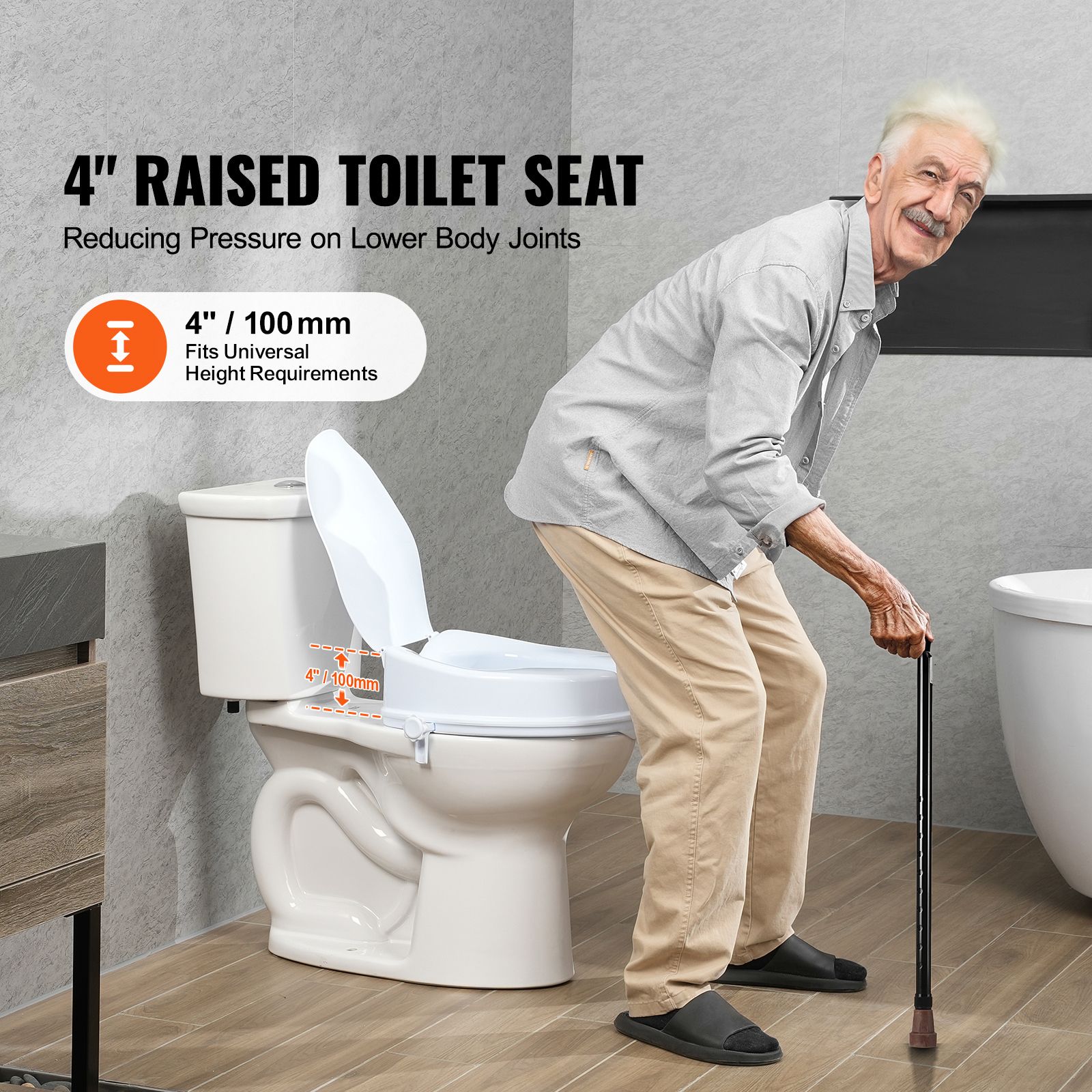 Raised Toilet Seat, 100 mm Height Raised, 136 kg Weight Capacity, Universal Toilet Seat Riser, Screw Rod Locking, with Toilet Seat, for Elderly, Handicap โ image 2
