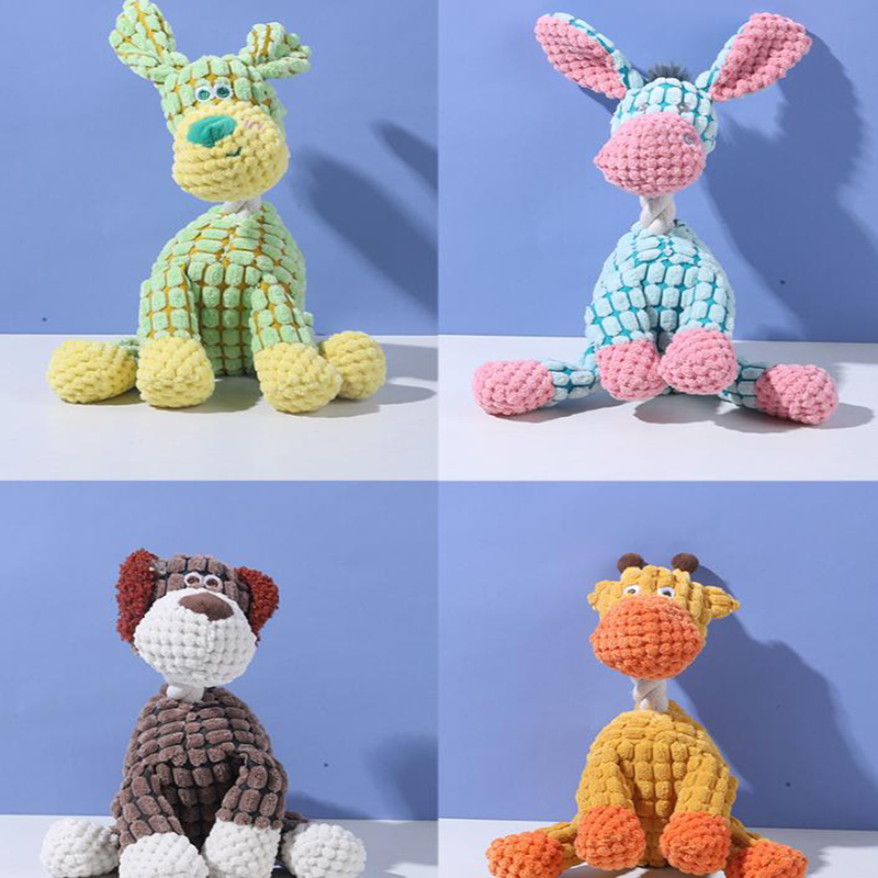 Giraffe Cuddly Corduroy Squeaky Animal Toy - Interactive Plush Chew for Dogs โ image 2