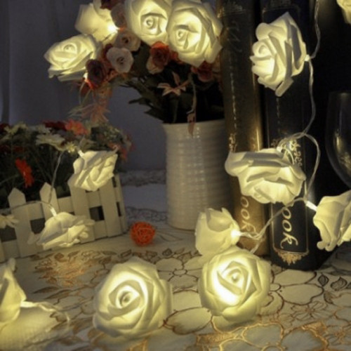 50 White Rose 3D Fairy Lights 5M LONG String, Battery (AA) Indoor & Outdoor Decorations Wedding Valentines Romantic Room Table Lighting — image 5