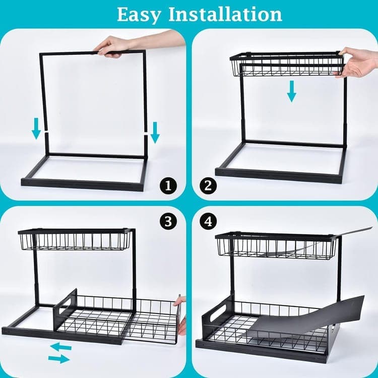 2-Tier Storage Shelf Spice Rack for Kitchen Bathroom Drawer Organization, Black — image 6