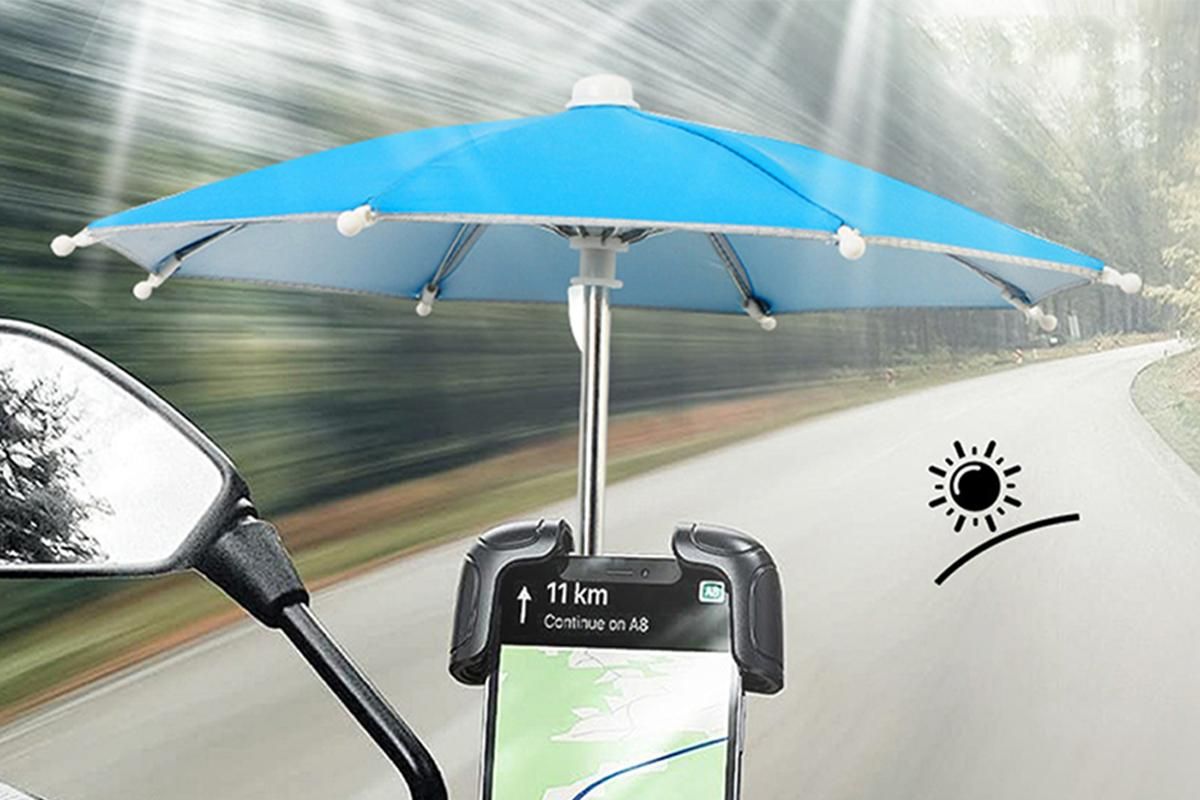 Phone Umbrella with Suction Cup Stand Universal Adjustable Piggy Anti-Glare Sun Shade -Sky Blue — image 3