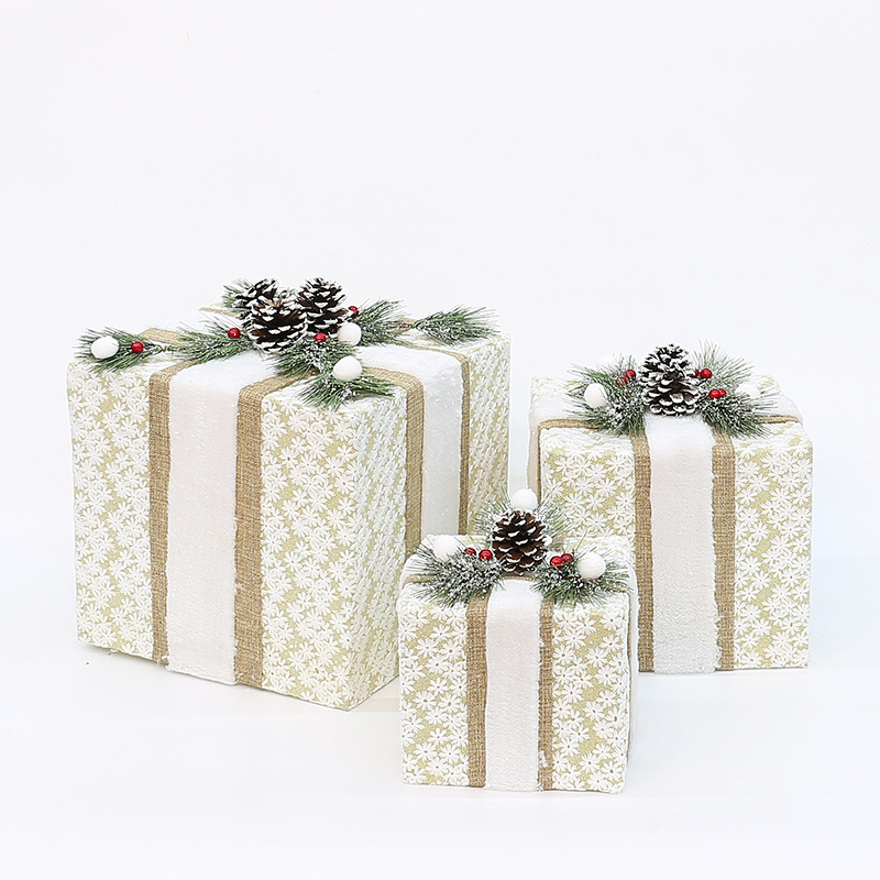 YH99032 Set of 3 Decorative Christmas Gift Boxes with Pine Cones & Berries,without lights - Holiday Decor for Indoor Display (15/20/25cm) — image 2